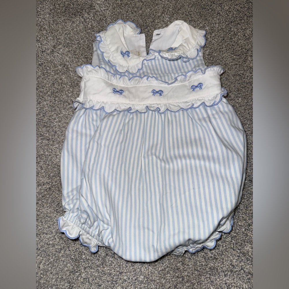Adorable Blue Striped Romper with Bow Details